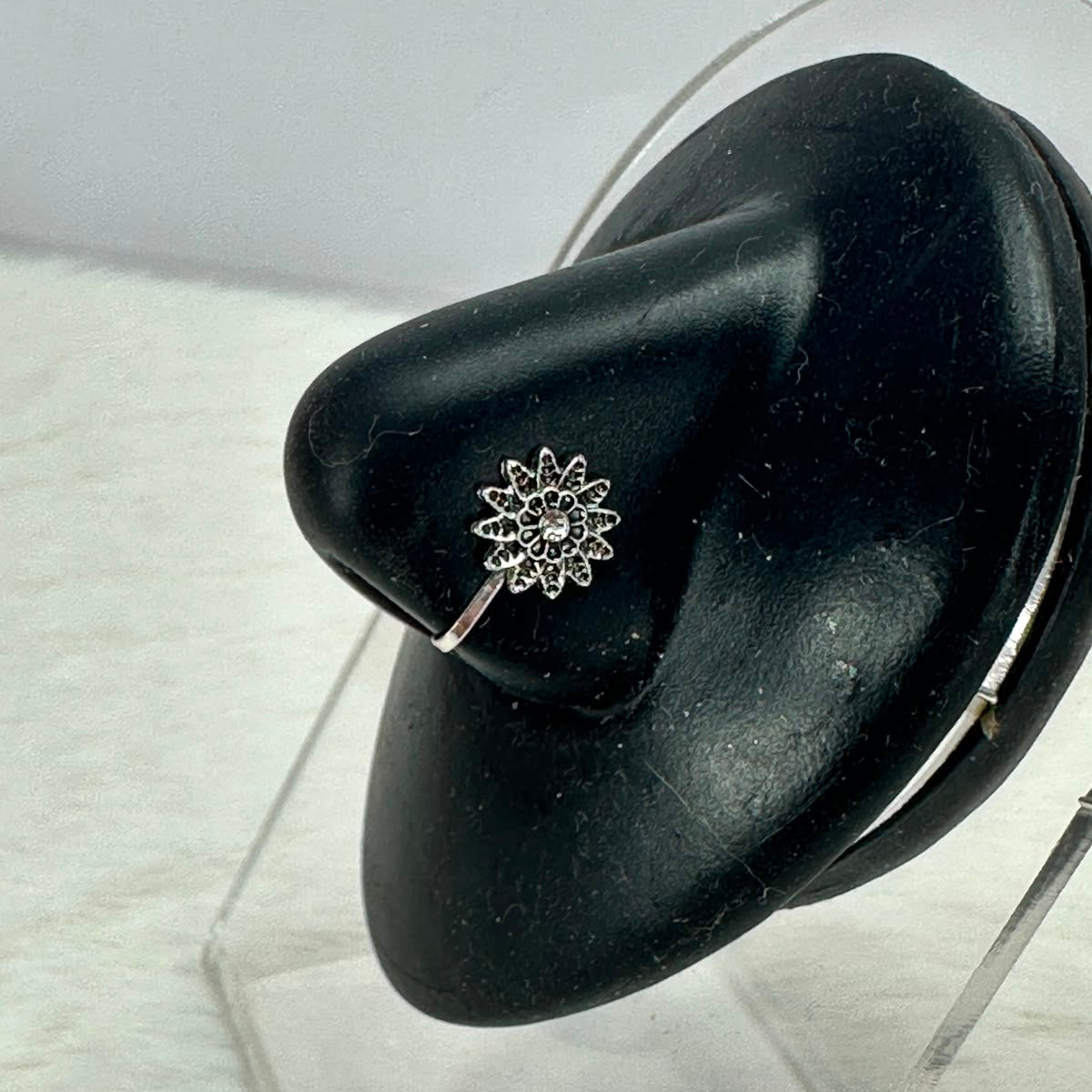 Vintage Floral Crystal Nose Pin – Silver Plated Designer Nose Stud for Women | Elegant Everyday Jewelry