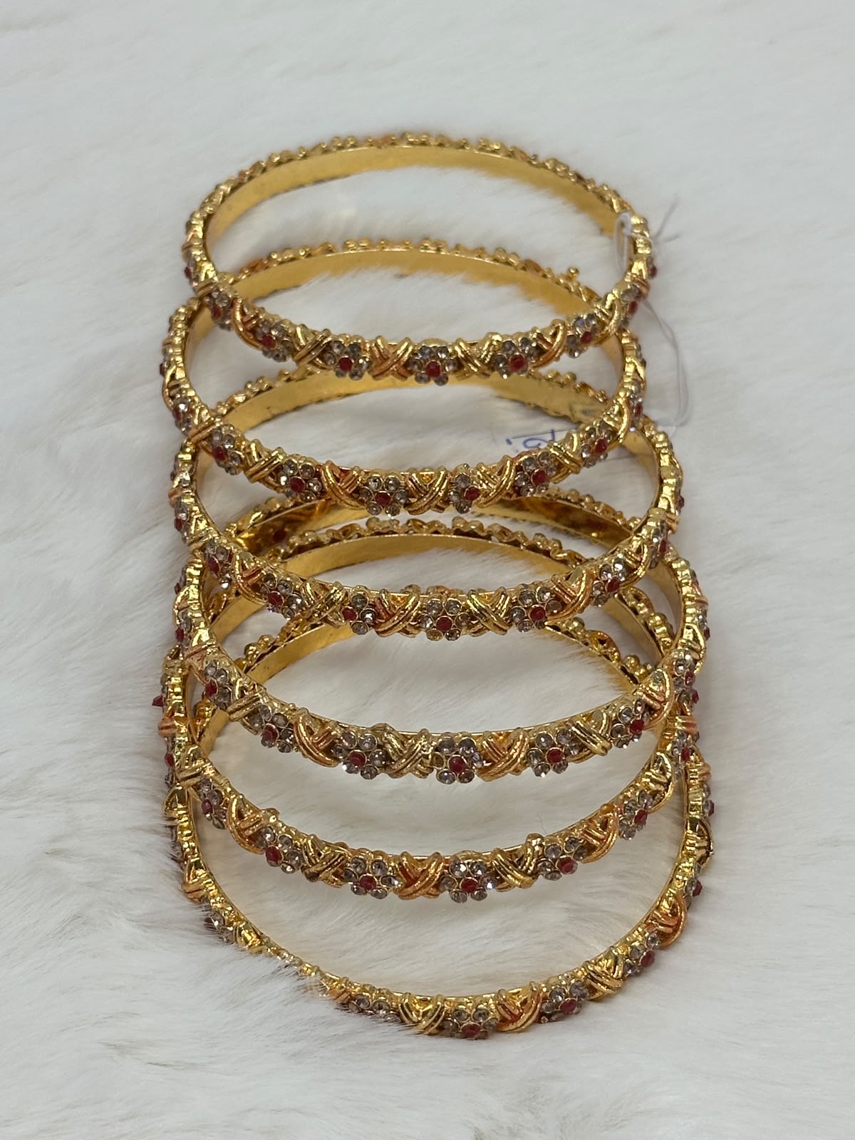 NooreZewar Antique Gold Plated Red Stone Bangles Set for Women | Size 2.8 | Bridal Wedding & Party Wear Choori Set (Set of 6)
