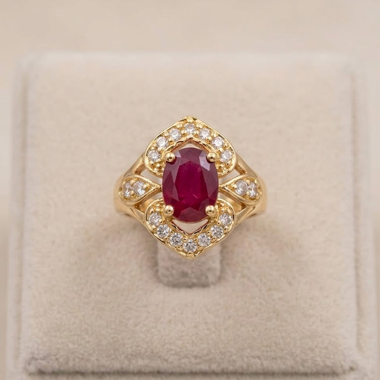 Royal Ruby Statement Ring – Gold Plated Stainless Steel Halo Ring for Women