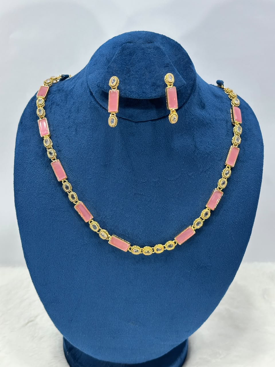 Luxury Pink Stone Necklace Set – Elegant Gold-Plated Jewellery Set for Women
