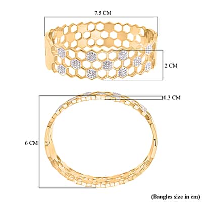 Luxury Honeycomb Crystal Gold Bangle – Stainless Steel Geometric Cuff Bracelet for Women