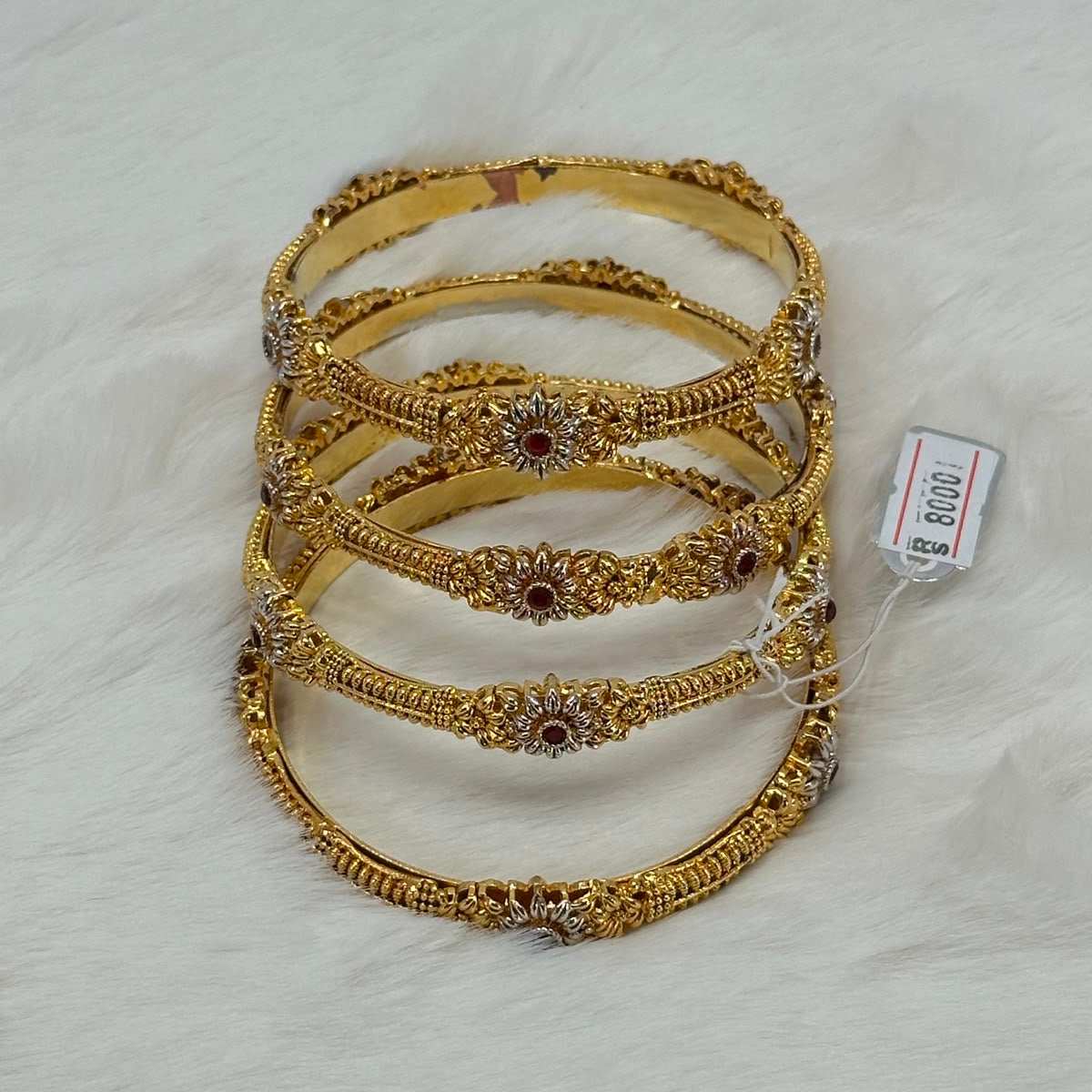 NooreZewar Antique Gold Plated Floral Kada Bangles Set for Women | Premium Bridal & Party Wear Bracelet (Set of 4)