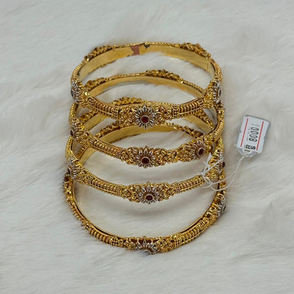 NooreZewar Antique Gold Plated Floral Kada Bangles Set for Women | Premium Bridal & Party Wear Bracelet (Set of 4)