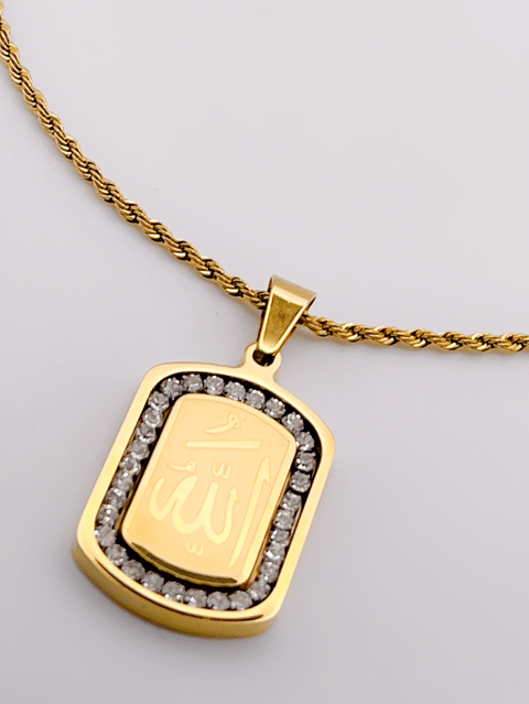 Luxury Gold Plated Allah Calligraphy Crystal Pendant Necklace for Women