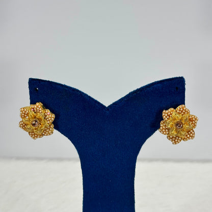 Noor Bloom Gold Plated Floral Stud Earrings