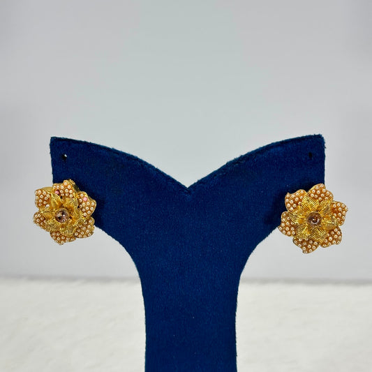 Noor Bloom Gold Plated Floral Stud Earrings