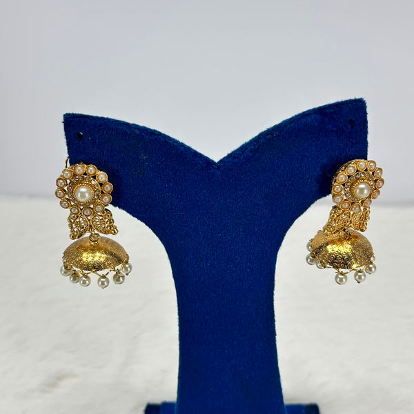 NooreZewar Traditional Pearl Jhumka Earrings – Gold Plated Ethnic Drop Earrings