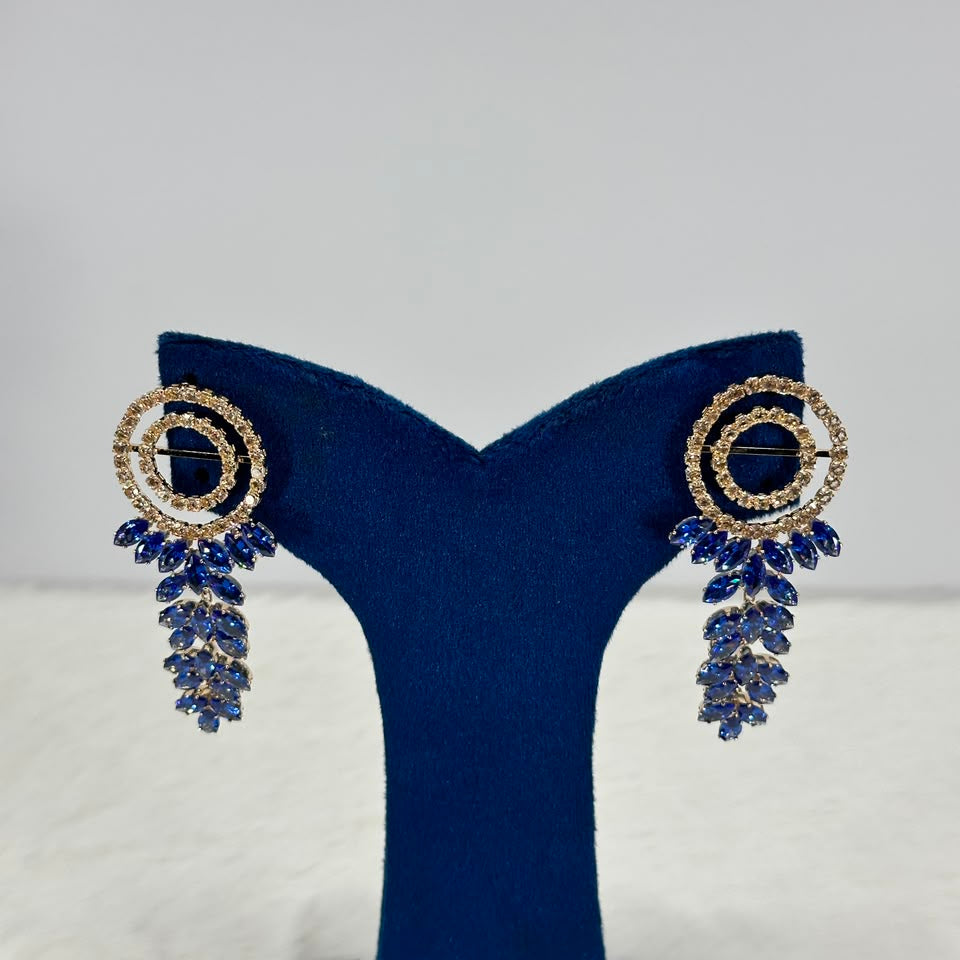 Noor Sapphire Crystal Drop Earrings – Gold Plated Luxury Party Wear Earrings