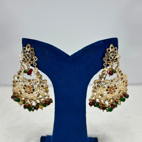 Noor Ruby & Emerald Beaded Chandbali Earrings – Gold Plated Traditional Earrings