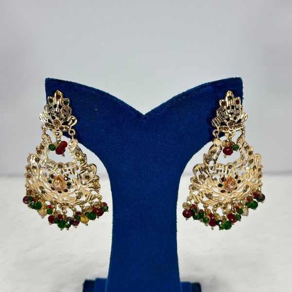 Noor Ruby & Emerald Beaded Chandbali Earrings – Gold Plated Traditional Earrings