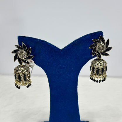 Noor-e-Zewar Black Antique Jhumka Earrings for Women | Traditional Party Wear Earrings
