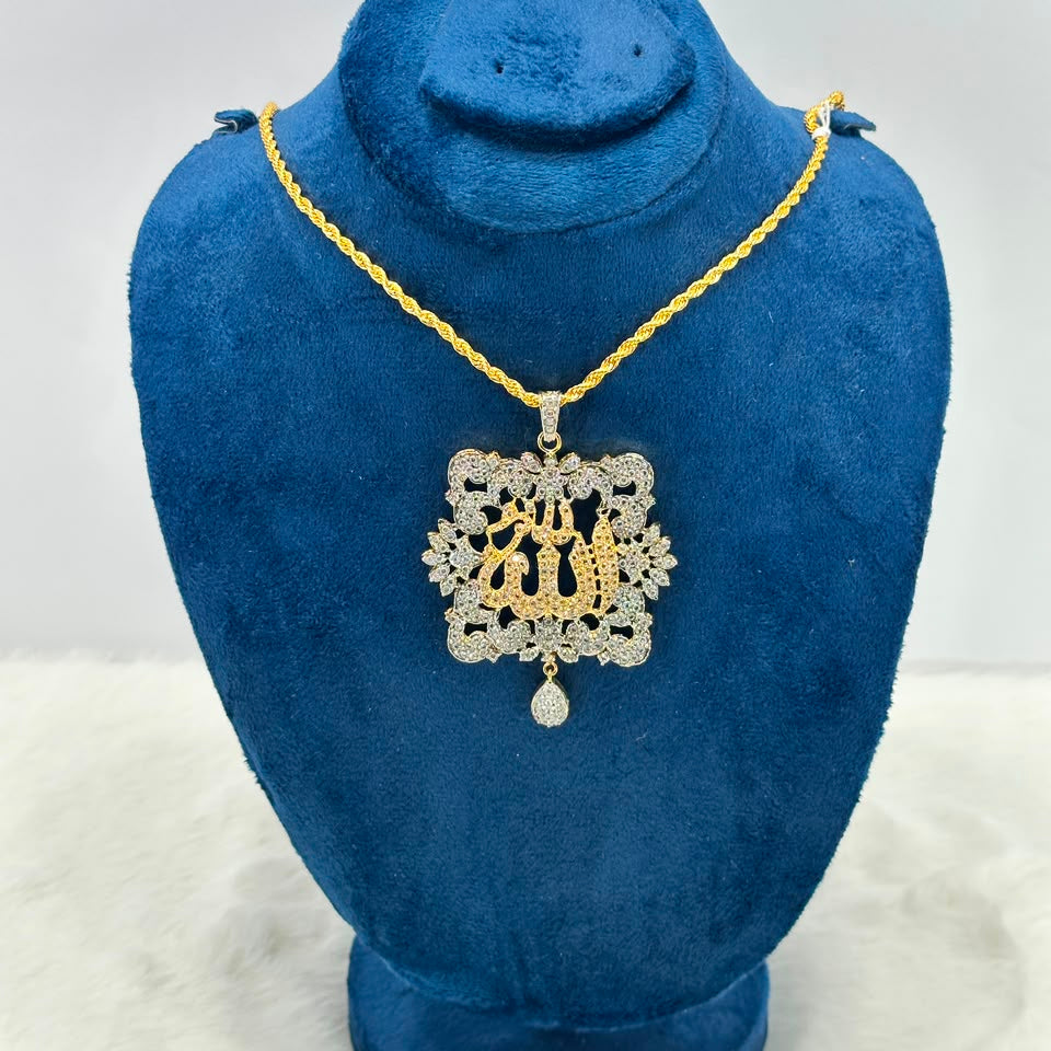 Luxury Gold Plated Allah Calligraphy Crystal Pendant Necklace for Women