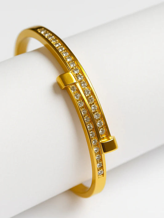 NooreZewar Luxury Gold Nail Bracelet for Women | Premium Cubic Zirconia Open Cuff Bangle
