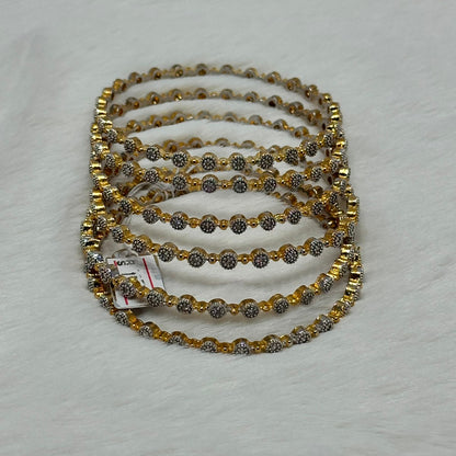 NooreZewar Gold Plated Crystal Beaded Bangles Set for Women | Elegant Bridal, Wedding & Party Wear Choori Set (Set of 6)