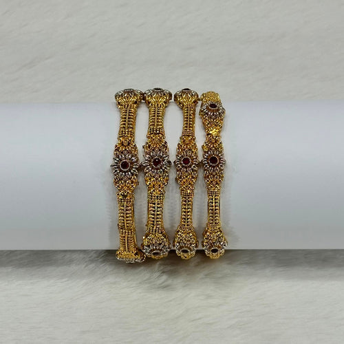 NooreZewar Antique Gold Plated Floral Kada Bangles Set for Women | Premium Bridal & Party Wear Bracelet (Set of 4)
