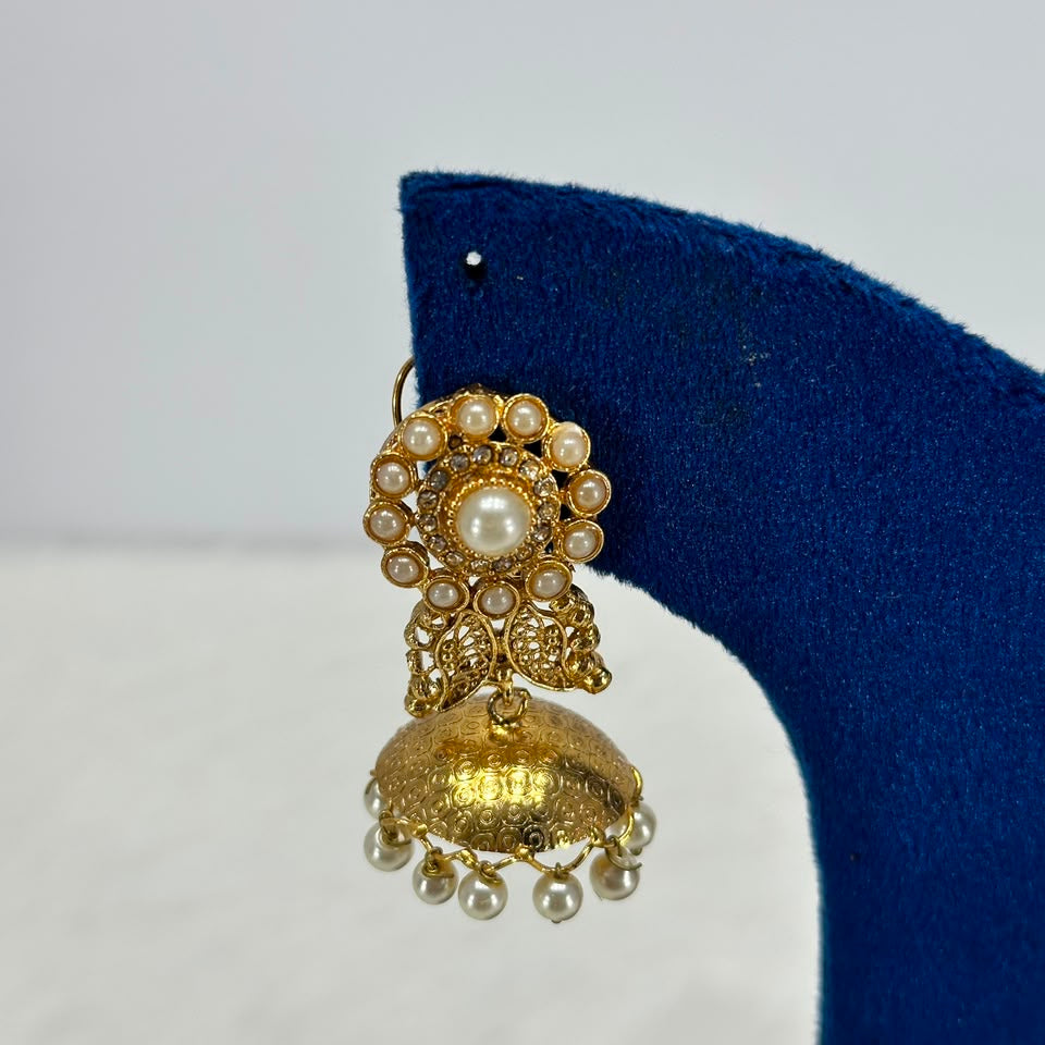 NooreZewar Traditional Pearl Jhumka Earrings – Gold Plated Ethnic Drop Earrings
