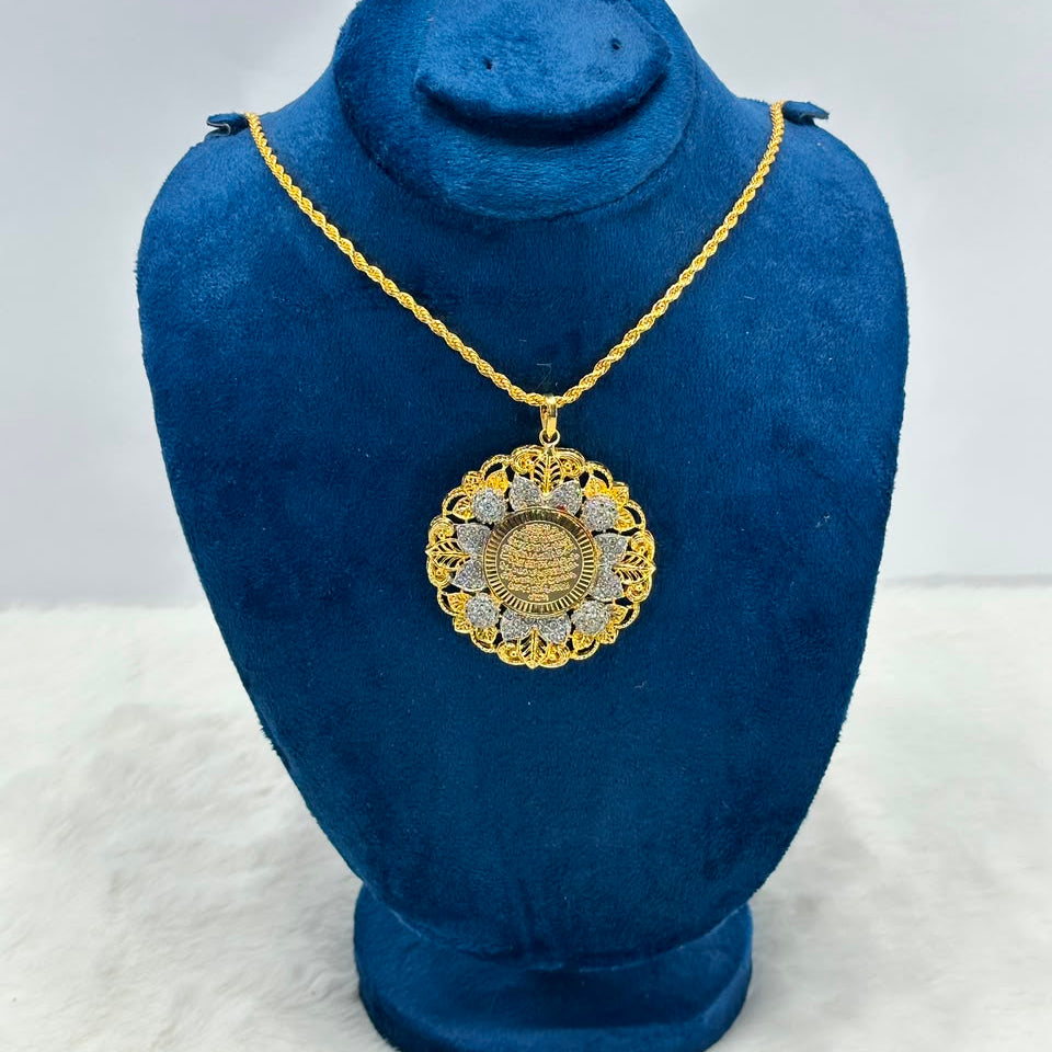Luxury Gold Plated Ayat ul Kursi Round Pendant Necklace for Women