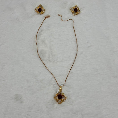 Luxury Gold Plated Ruby Crystal Pendant Necklace & Earrings Set for Women