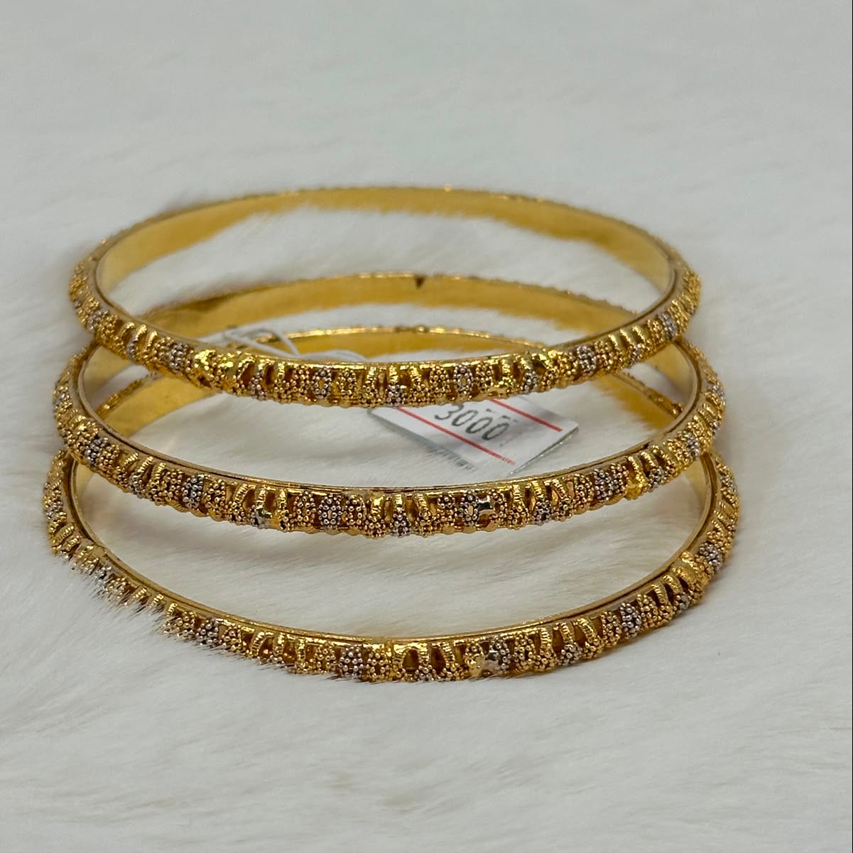NooreZewar Gold Plated Textured Bangles Set for Women | Size 2.8 | Traditional Bridal, Wedding & Party Wear (Set of 3)