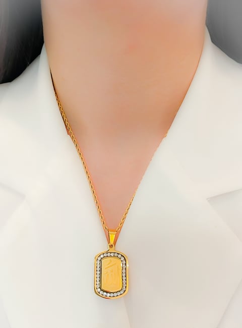 Luxury Gold Plated Allah Calligraphy Crystal Pendant Necklace for Women