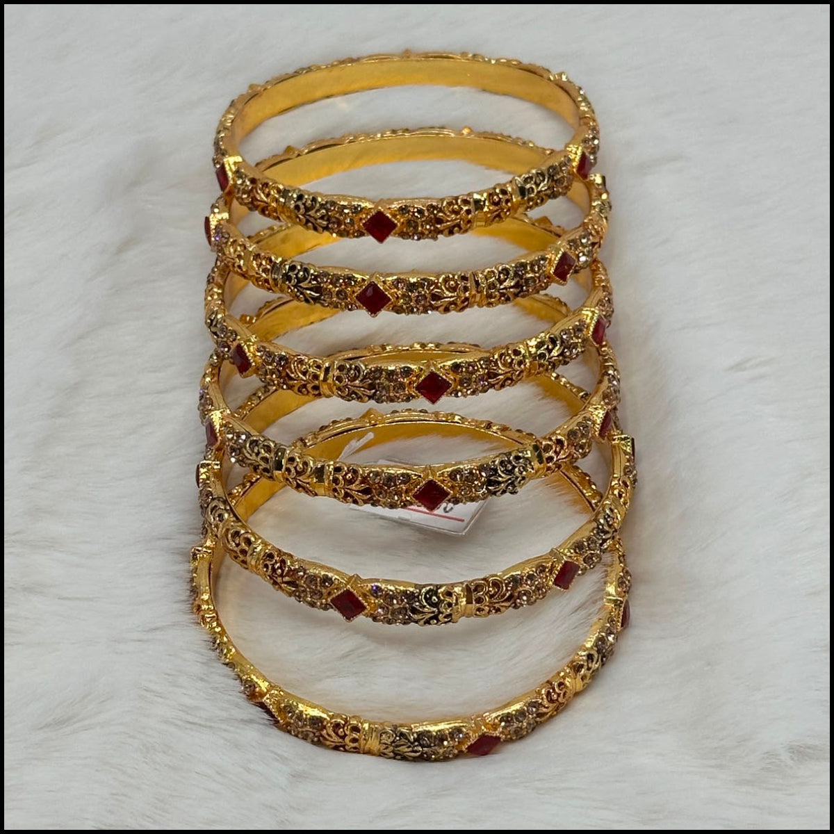 NooreZewar Antique Gold Plated Red Stone Bangles Set for Women | Traditional Bridal, Wedding & Party Wear Choori Set (Set of 6)