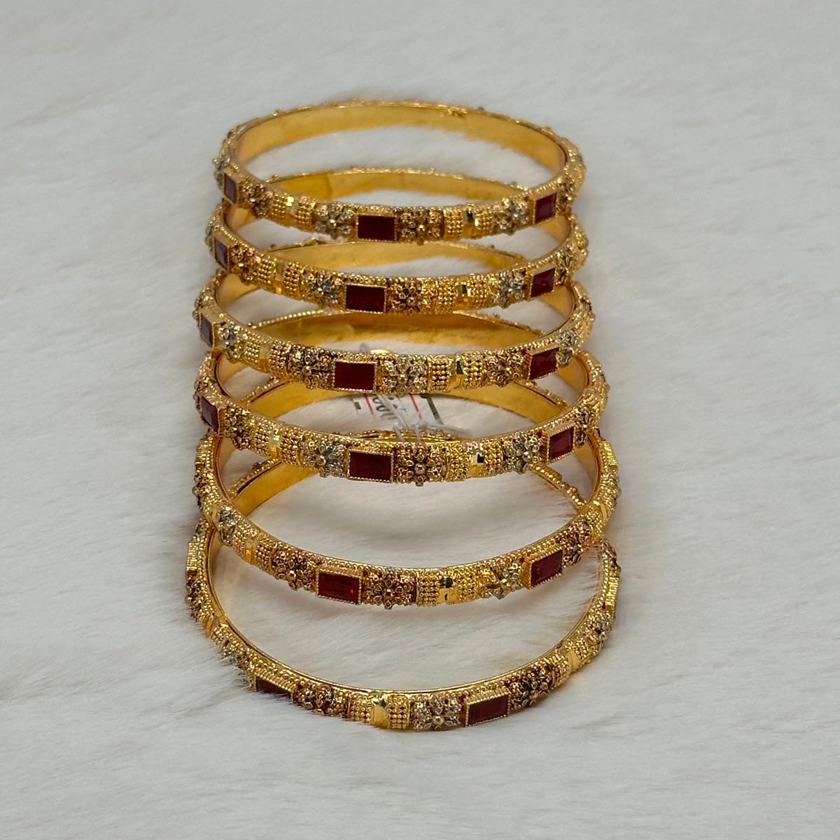 NooreZewar Antique Gold Plated Ruby Red Stone Bangles Set for Women | Size 2.5 | Bridal Wedding & Party Wear Choori Set (Set of 6)