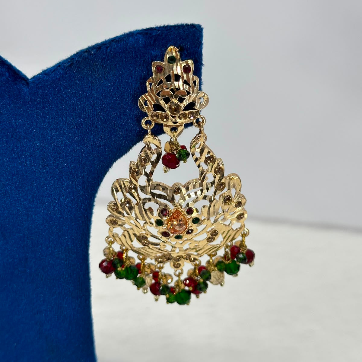 Noor Ruby & Emerald Beaded Chandbali Earrings – Gold Plated Traditional Earrings