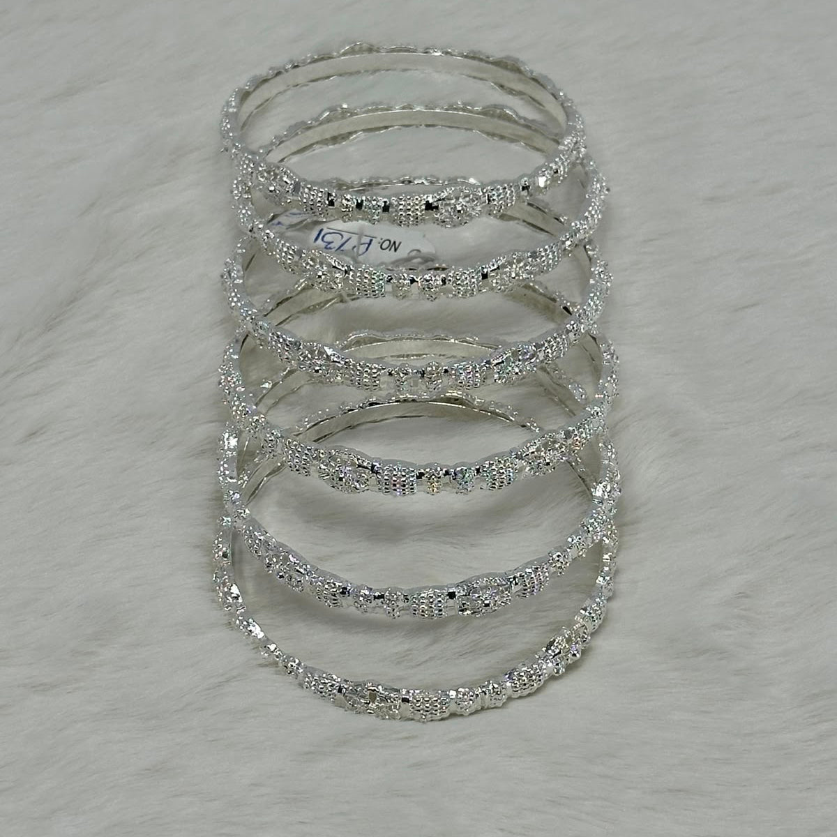 NooreZewar Silver Plated Designer Bangles Set for Women | Crystal Party Wear, Bridal & Wedding Choori Set (Set of 6)