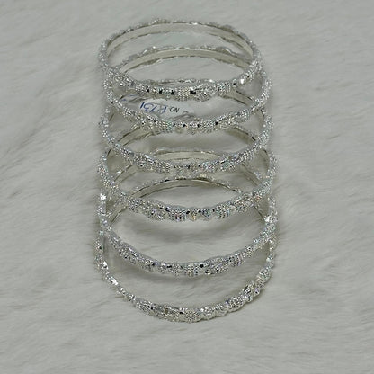 NooreZewar Silver Plated Designer Bangles Set for Women | Crystal Party Wear, Bridal & Wedding Choori Set (Set of 6)