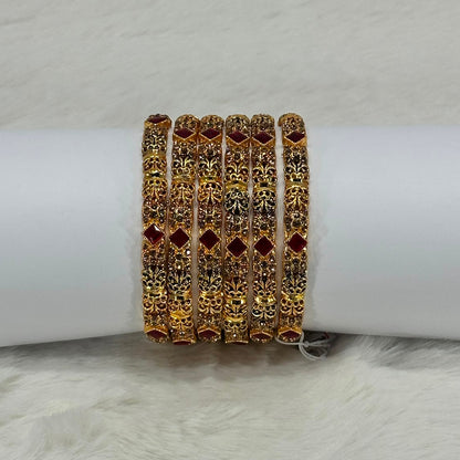 NooreZewar Antique Gold Plated Red Stone Bangles Set for Women | Traditional Bridal, Wedding & Party Wear Choori Set (Set of 6)