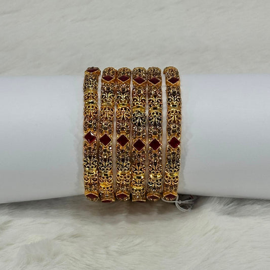 NooreZewar Antique Gold Plated Red Stone Bangles Set for Women | Traditional Bridal, Wedding & Party Wear Choori Set (Set of 6)