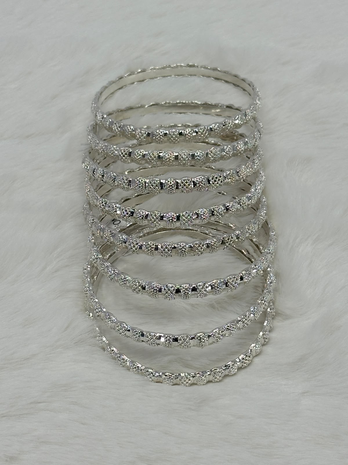 NooreZewar Silver Plated Crystal Bangles Set for Women | Premium Party Wear & Bridal Choori Set (Set of 8)
