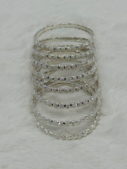 NooreZewar Silver Plated Crystal Bangles Set for Women | Premium Party Wear & Bridal Choori Set (Set of 8)