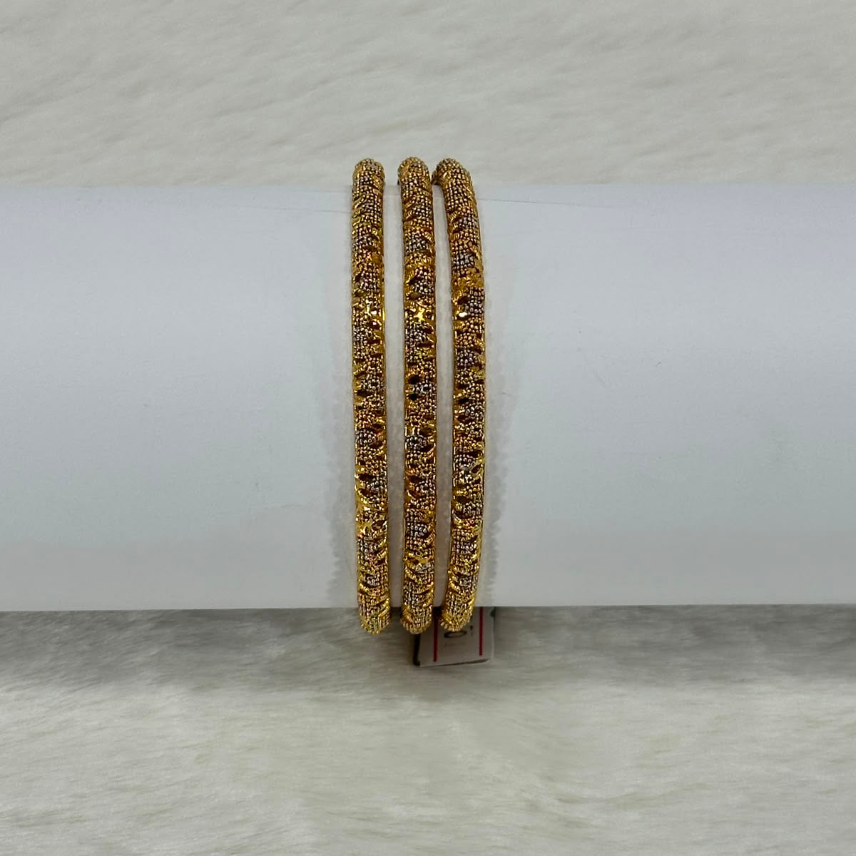 NooreZewar Gold Plated Textured Bangles Set for Women | Size 2.8 | Traditional Bridal, Wedding & Party Wear (Set of 3)