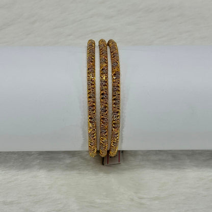 NooreZewar Gold Plated Textured Bangles Set for Women | Size 2.8 | Traditional Bridal, Wedding & Party Wear (Set of 3)