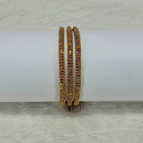 NooreZewar Gold Plated Textured Bangles Set for Women | Size 2.8 | Traditional Bridal, Wedding & Party Wear (Set of 3)