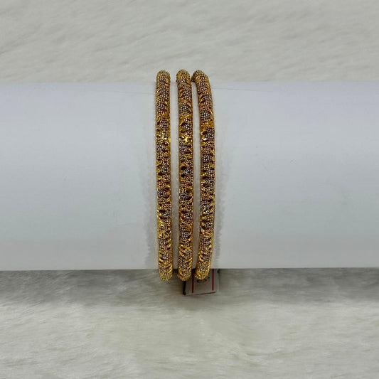 NooreZewar Gold Plated Textured Bangles Set for Women | Size 2.8 | Traditional Bridal, Wedding & Party Wear (Set of 3)