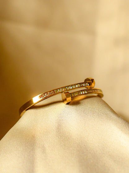 NooreZewar Luxury Gold Nail Bracelet for Women | Premium Cubic Zirconia Open Cuff Bangle