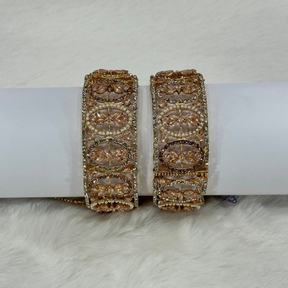 NooreZewar Luxury Rose Gold Crystal Openwork Bangles Pair – Premium Bridal Bracelet