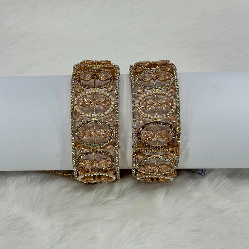 NooreZewar Luxury Rose Gold Crystal Openwork Bangles Pair – Premium Bridal Bracelet