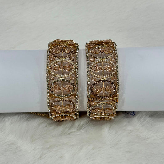 NooreZewar Luxury Rose Gold Crystal Openwork Bangles Pair – Premium Bridal Bracelet
