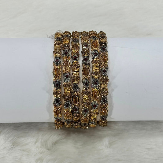 NooreZewar Antique Gold Plated Vintage Bangles Set for Women | Elegant Bridal, Wedding & Party Wear Choori Set (Set of 6)