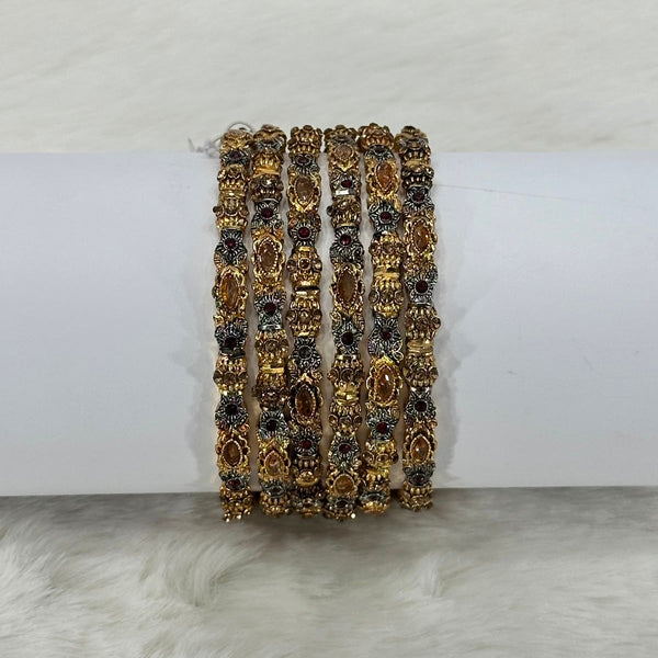 NooreZewar Antique Gold Plated Vintage Bangles Set for Women | Elegant Bridal, Wedding & Party Wear Choori Set (Set of 6)