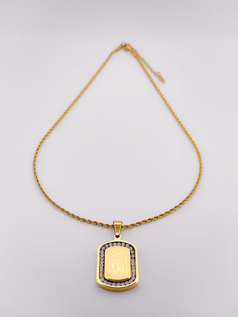 Luxury Gold Plated Allah Calligraphy Crystal Pendant Necklace for Women