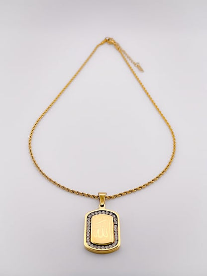 Luxury Gold Plated Allah Calligraphy Crystal Pendant Necklace for Women