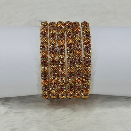 NooreZewar Antique Gold Plated Red Stone Bangles Set for Women | Size 2.8 | Bridal Wedding & Party Wear Choori Set (Set of 6)