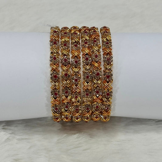 NooreZewar Antique Gold Plated Red Stone Bangles Set for Women | Size 2.8 | Bridal Wedding & Party Wear Choori Set (Set of 6)
