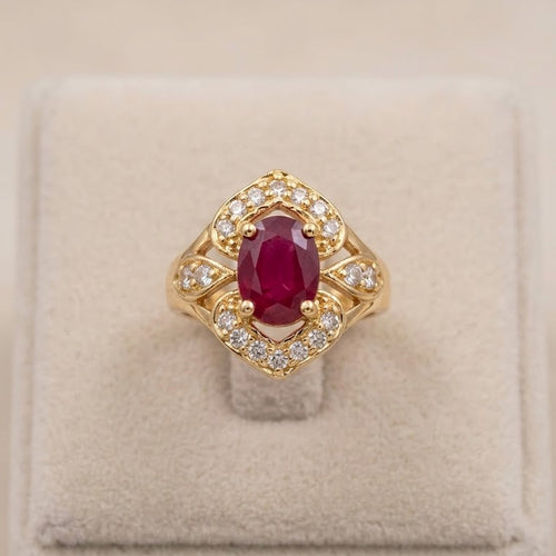 Royal Ruby Statement Ring – Gold Plated Stainless Steel Halo Ring for Women