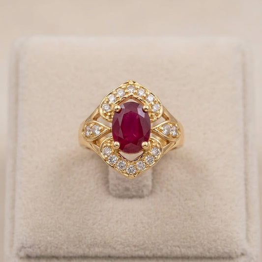 Royal Ruby Statement Ring – Gold Plated Stainless Steel Halo Ring for Women