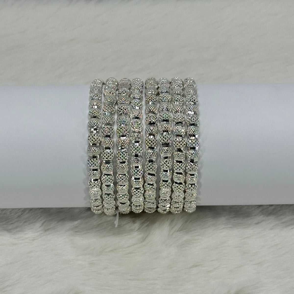 NooreZewar Silver Plated Crystal Bangles Set for Women | Premium Party Wear & Bridal Choori Set (Set of 8)